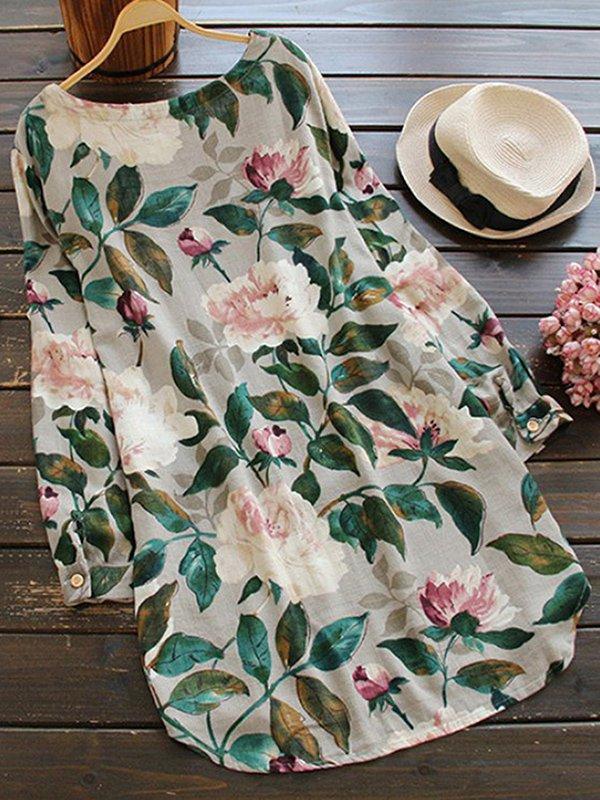 Shift Floral Long Sleeve Casual Dresses