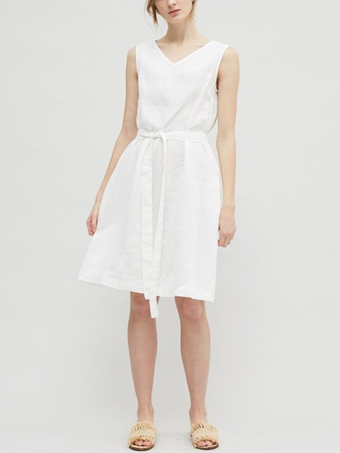 V Neck  Shift Casual Pockets Dress