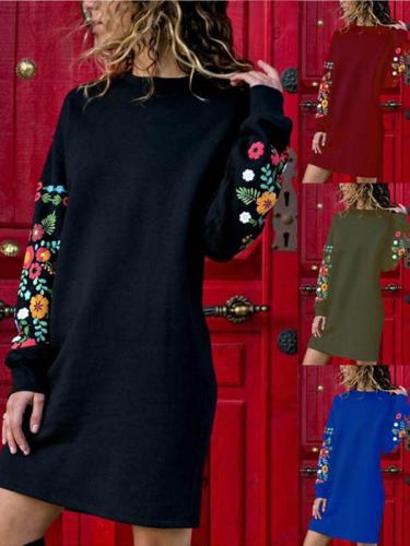 Sexy Round Neck Loose Print Long Sleeve Dress