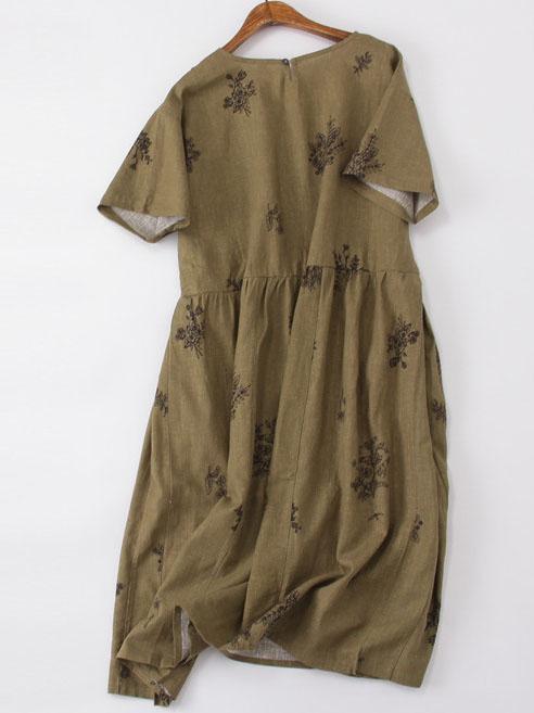Cotton A-Line Short Sleeve Crew Neck Casual Dresses