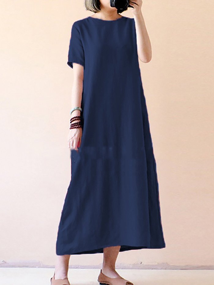 Shift Women Daily Linen Short Sleeve Casual Solid Casual Dress