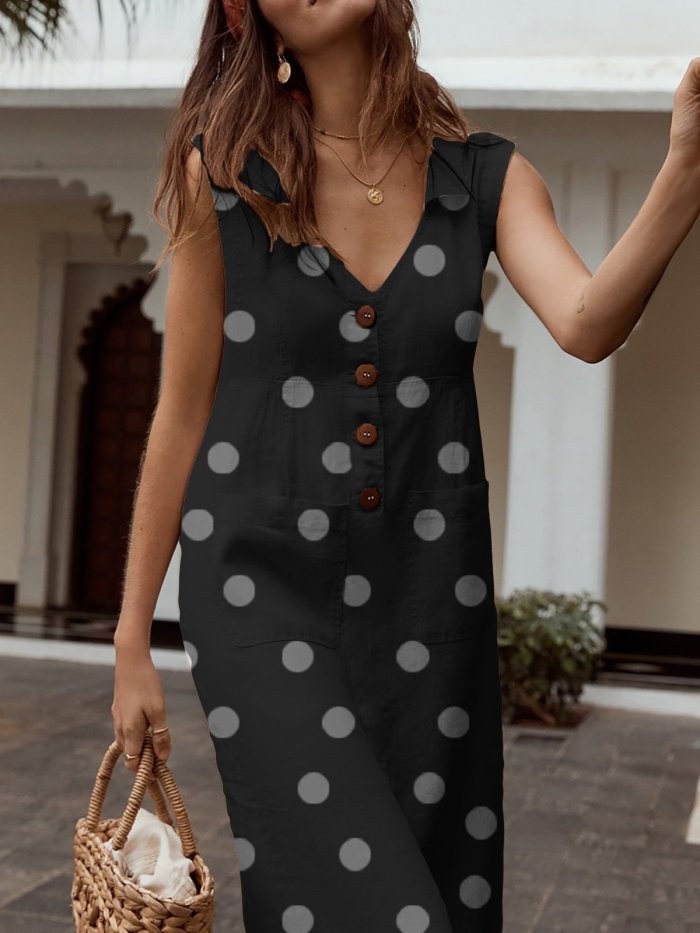 Elegant Buttoned Down Solid Pockets Plus Size Dress