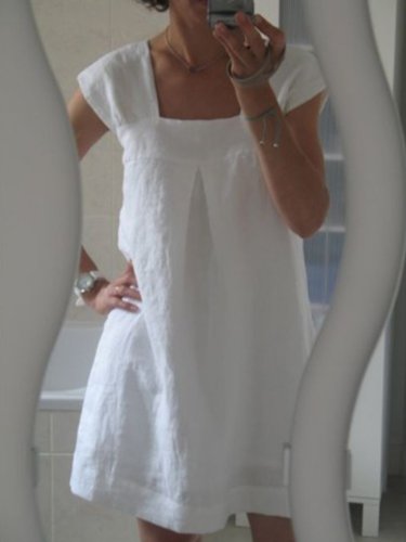 White Short Sleeve Shift Solid Dresses