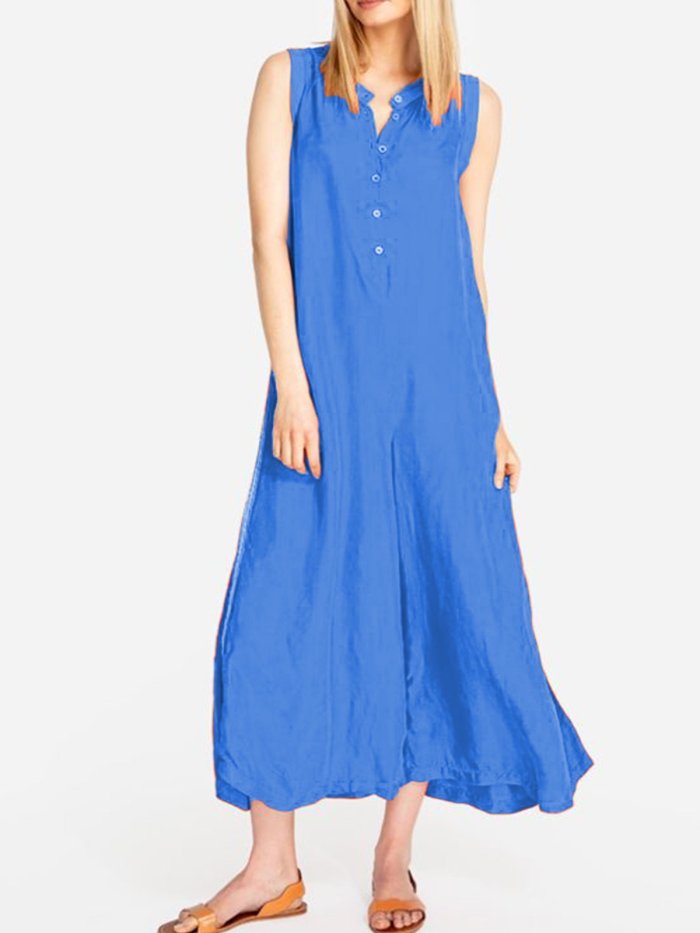 Solid Sleeveless Linen Dresses