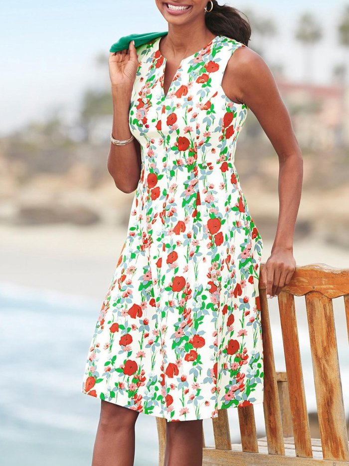 Red Sweet Printed/dyed Sleeveless Dresses