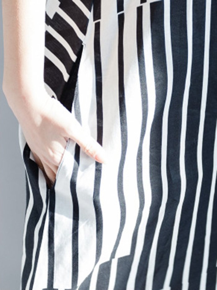 Women Black Striped  Holiday A-Line Daily Pockets Maxi  Dress