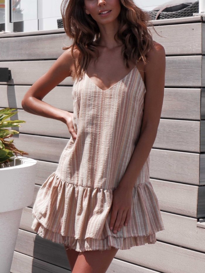 Pink Striped Holiday Cotton Dresses