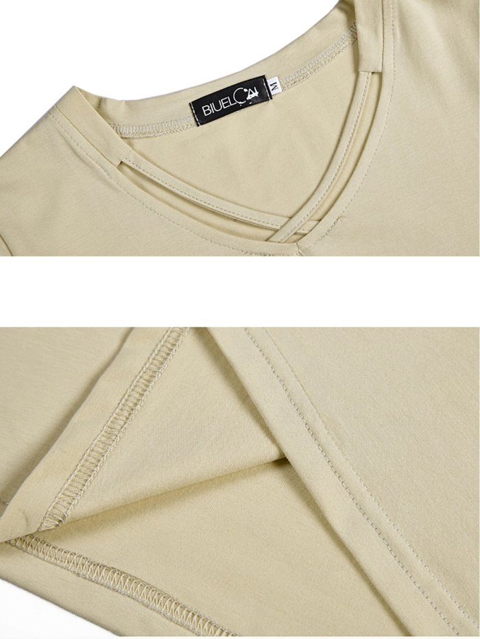 Plus Size  Loose  Solid   Cross V-neck Short Sleeve  Casual   T-shirt