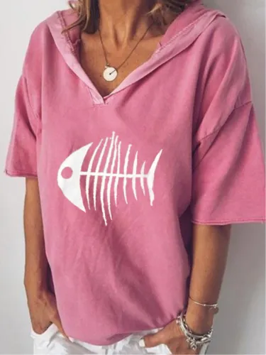 Short Sleeve V-Neck Graphic Printed Casual Shirt