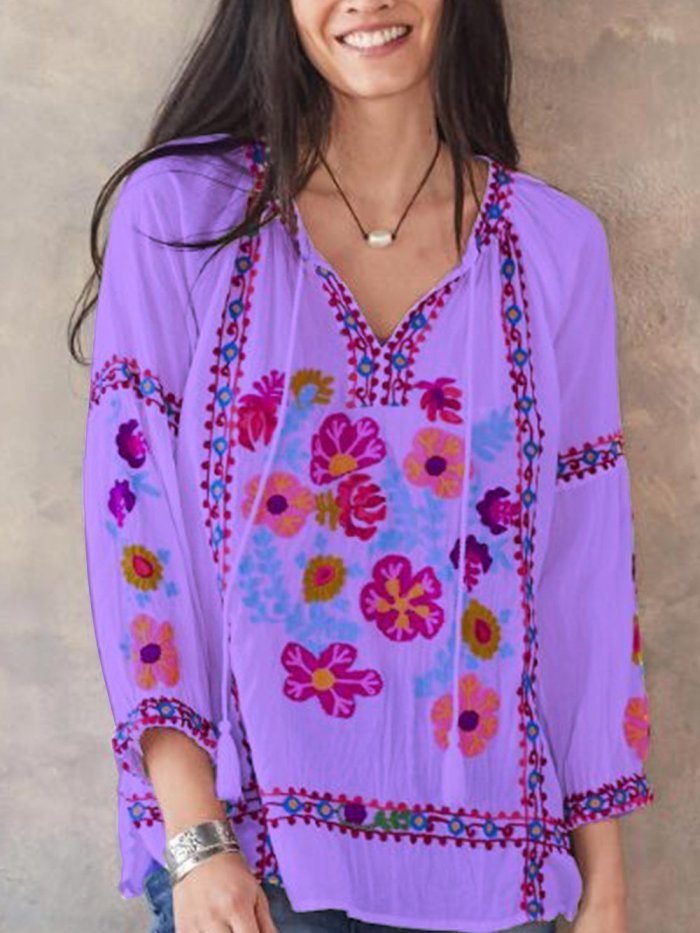 3/4 Sleeve Casual Patchwork Shirts & Tops