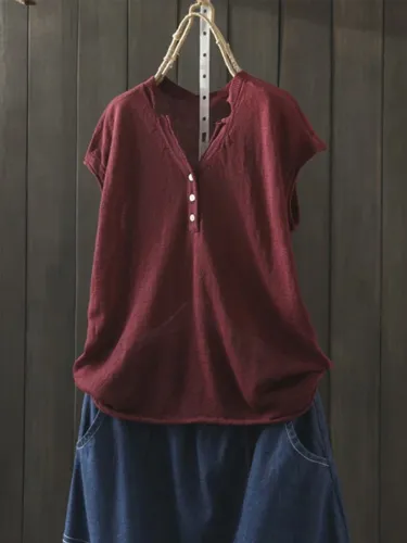 V Neck Short Sleeve Casual Shirts & Tops