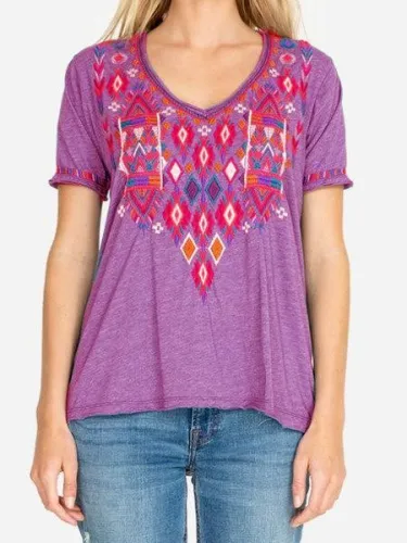 Cotton-Blend Floral Short Sleeve Shirts & Tops