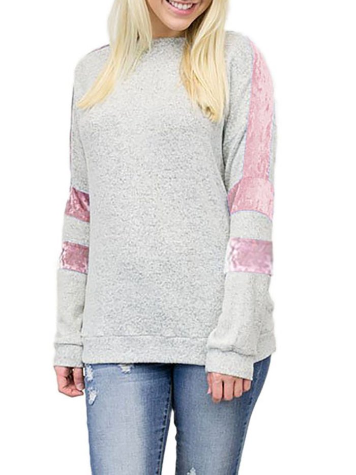 Womens Long-sleeved Parallel Striped Velvet Sweatshirt T-shirt