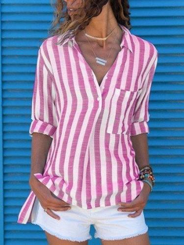 Casual V Neck Cotton-Blend Long Sleeve Shirts