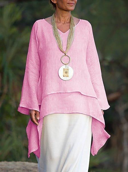 Asymmetrical V Neck Long Sleeve Shirts