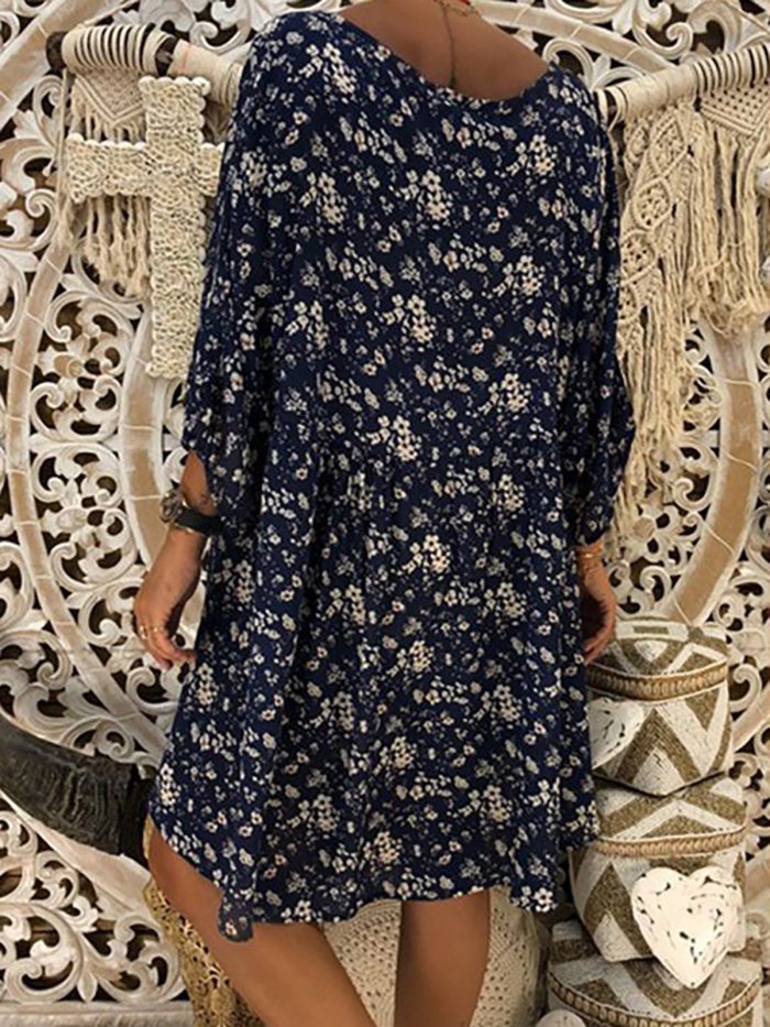 V Neck Floral Fall Dress