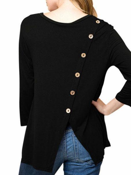 Buttoned Cotton-Blend Solid Casual Shirts & Tops