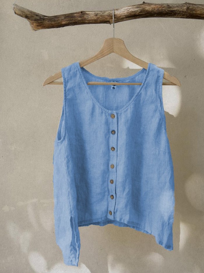 Casual Sleeveless Round Neck Plus Size Tops