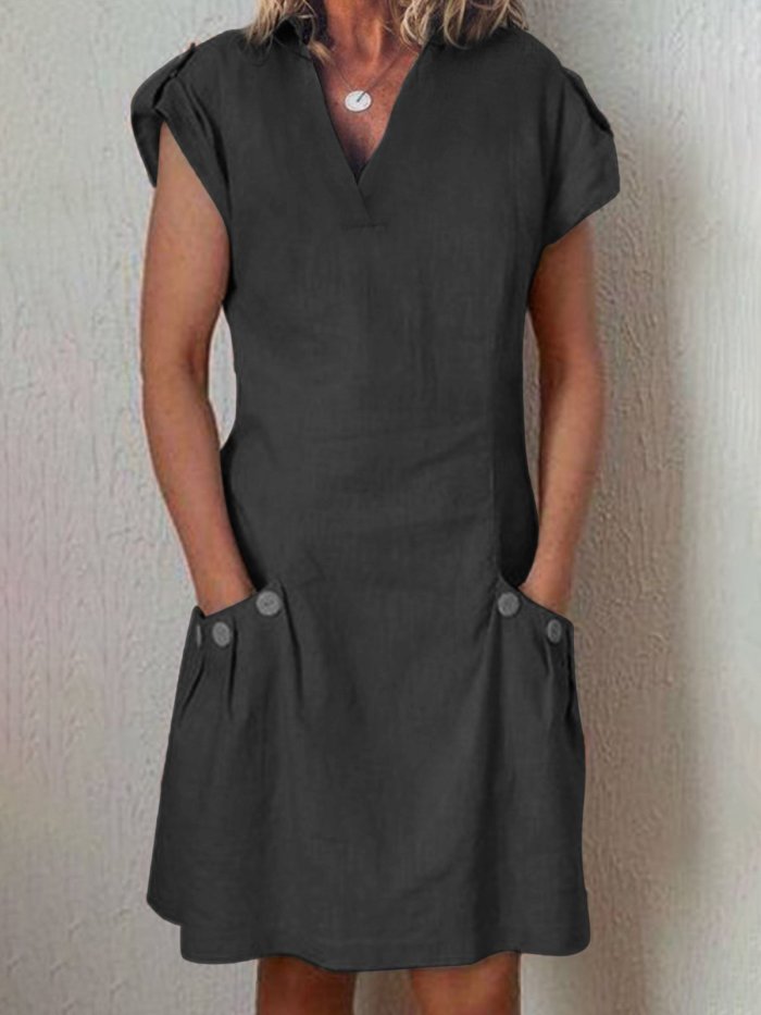 Linen Casual Short Sleeve Paneled Causal Dresses