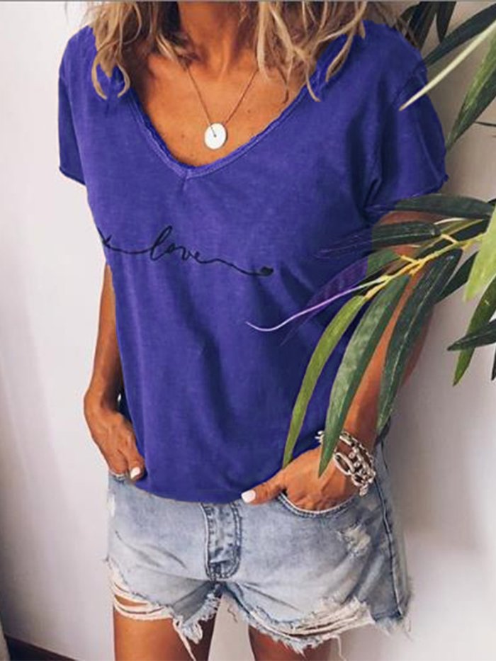 V neck Printed Casual Short Sleeve Shirts
