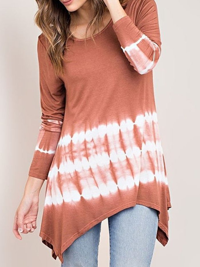 Casual  Crew Neck Ombre Long Sleeve T-Shirt