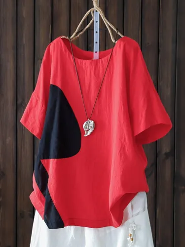 Cotton-Blend Round Neck Short Sleeve Shirts & Tops