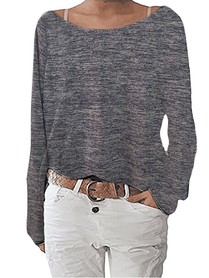 Crew Neck Long Sleeve Cotton Solid T-Shirt