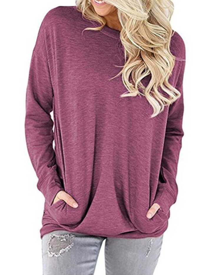 Pockets Crew Neck Casual T-Shirt