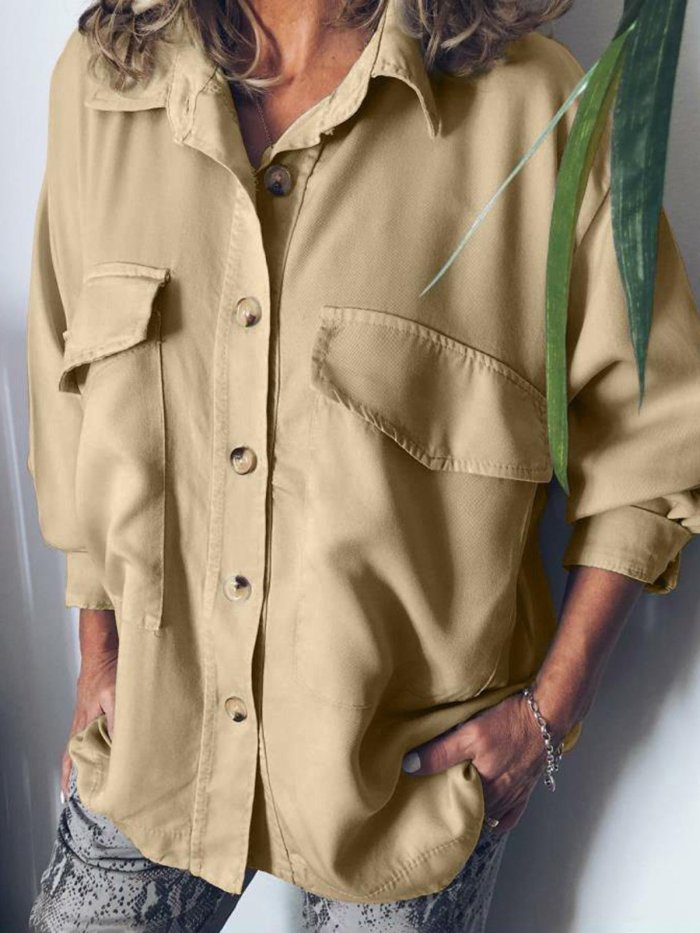 Plus Size Casual Long Sleeve  Solid Tops