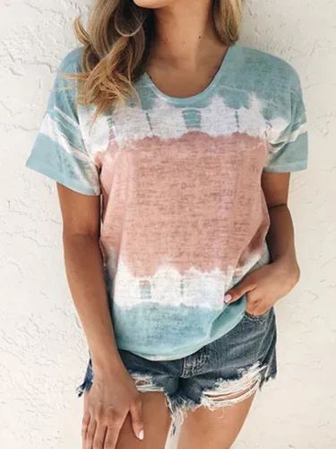 Plus Size Women Loose Round Neck Short Sleeve Floral Casual Tops