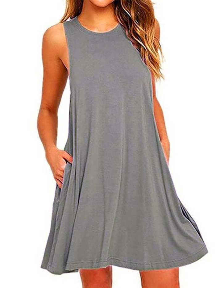 Crew Neck Sleeveless A-line Dress