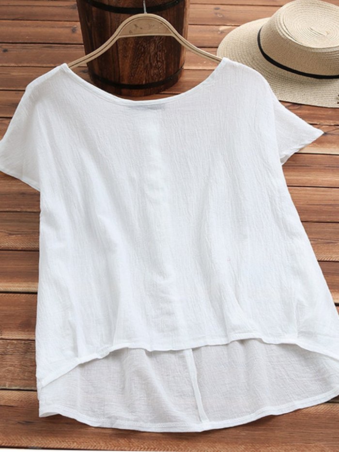 Solid Casual Short Sleeve Shirts & Tops