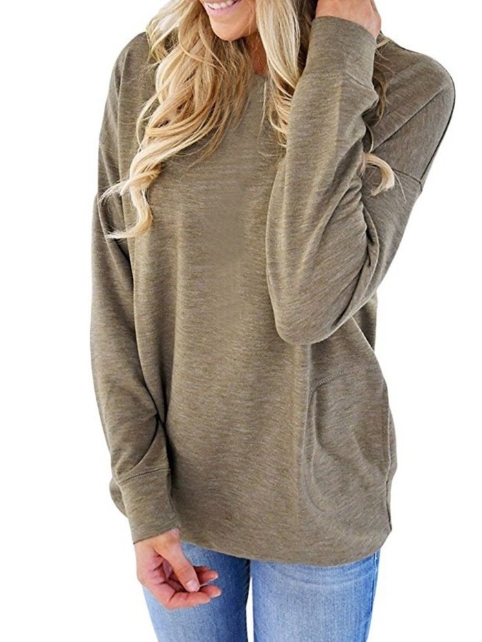 Pockets Crew Neck Casual T-Shirt