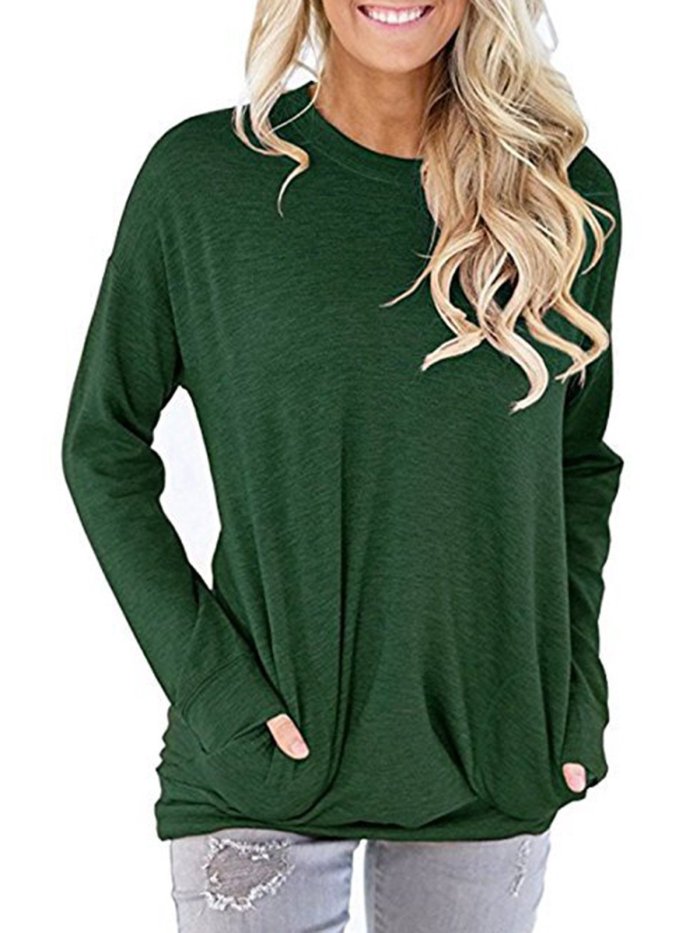 Pockets Crew Neck Casual T-Shirt