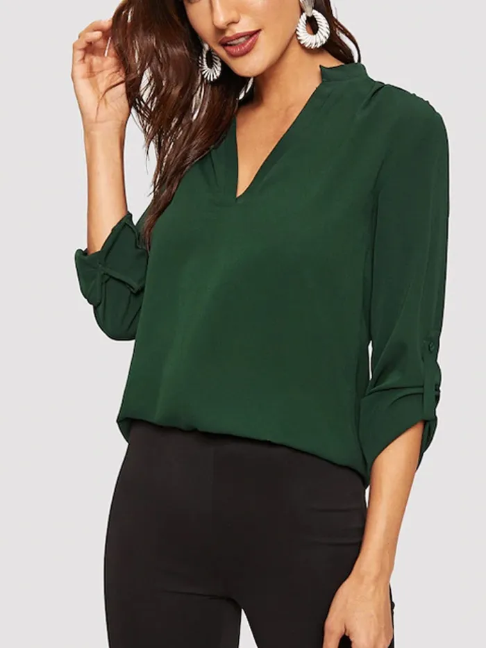 Green Chiffon 3/4 Sleeve Shirts & Tops