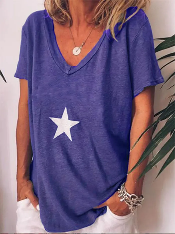 Casual V Neck Printed Short Sleeve Shirts