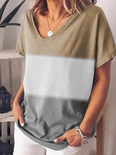 Plus Size Women Short Sleeve V Neck Vintage Gradient Floral Casual Tops