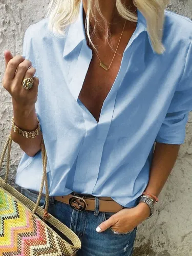 Long Sleeves Shirt Collar Solid Casual Shirts