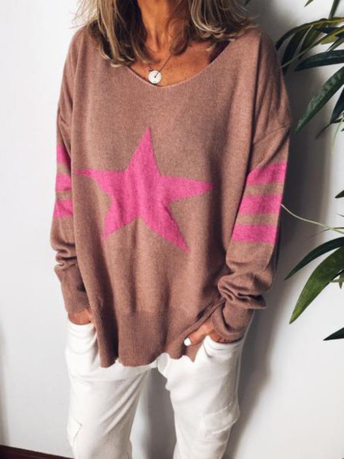 Printed V Neck Long Sleeve Shirts & Tops
