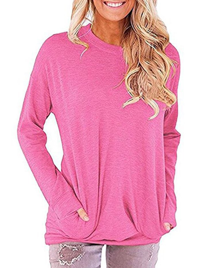 Pockets Crew Neck Casual T-Shirt