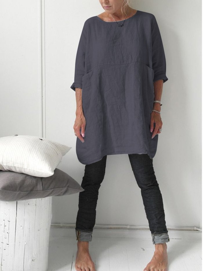3/4 Sleeve Crew Neck Cotton-Blend T-shirt
