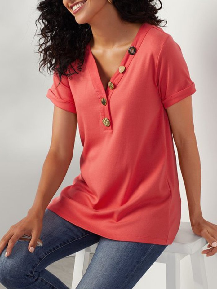 Short Sleeve Cotton V Neck Shirts & Tops