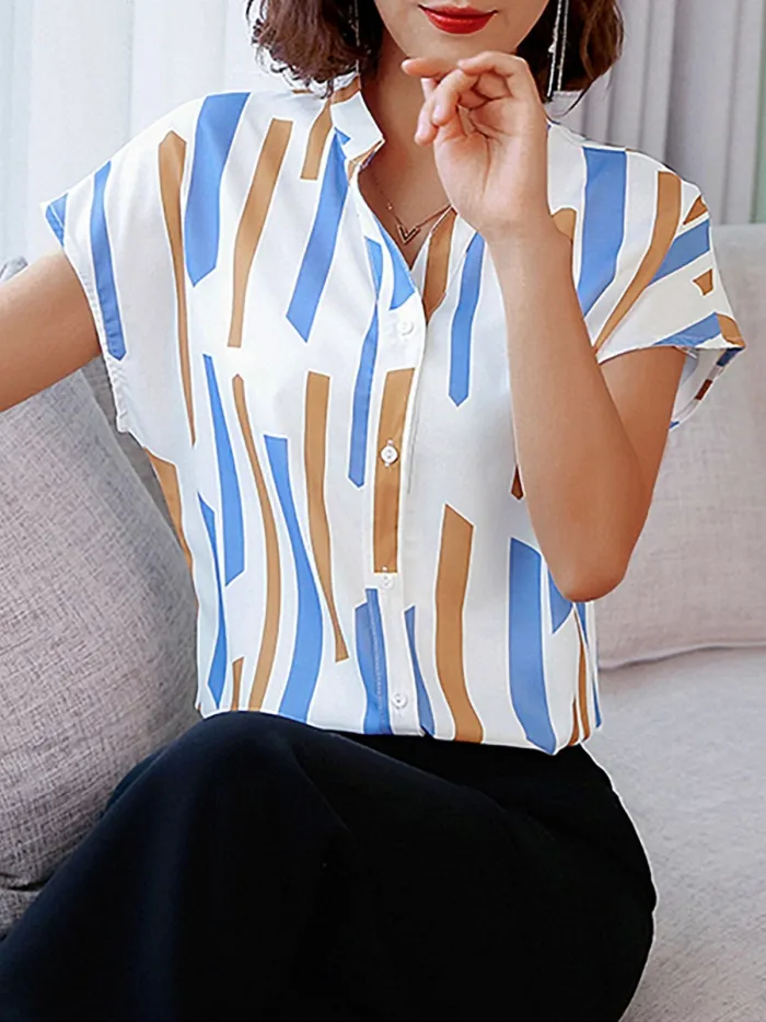 Plus Size Women Short  Sleeve  V-neck  Striped   Floral  Casual  Tops