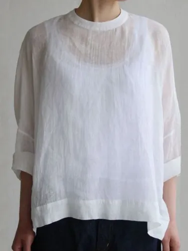 3/4 Sleeve Solid Cotton Shirts & Tops