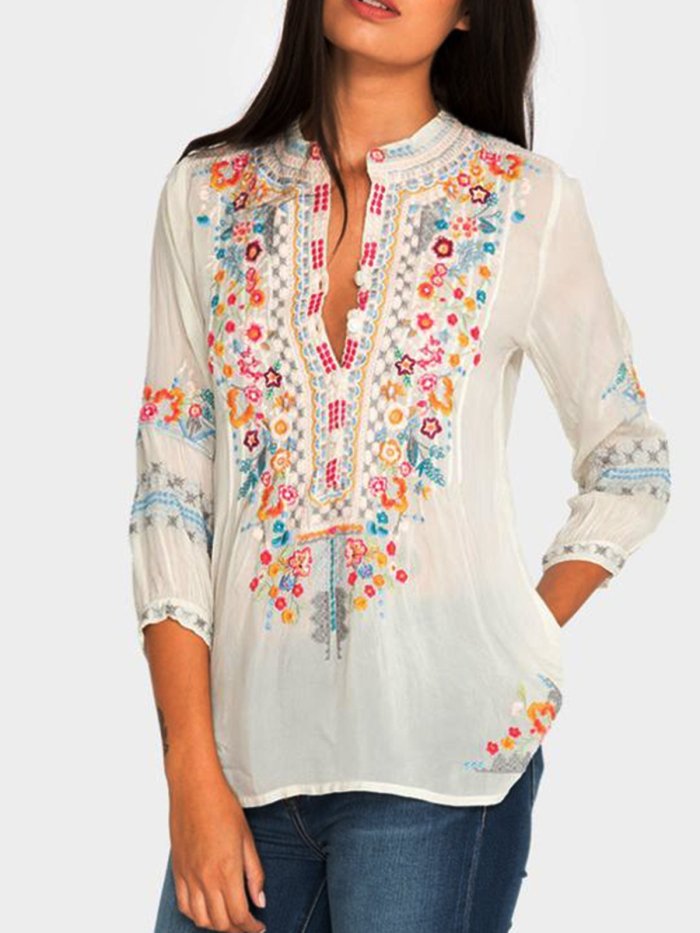 Plain Casual V Neck Shirts & Tops