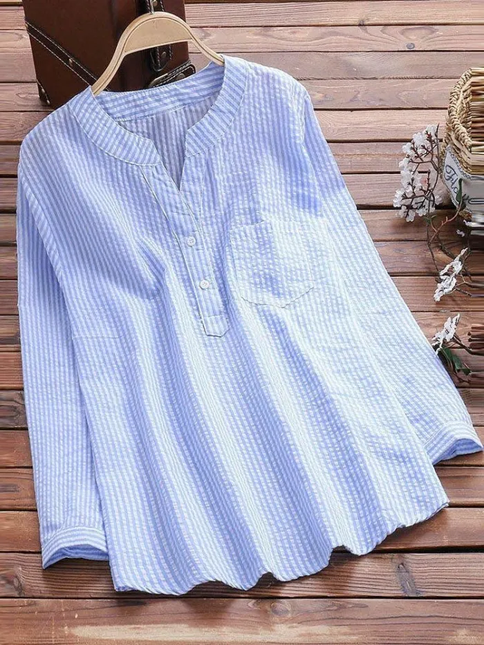 Plus Size Striped Casual Long Sleeve Blouse