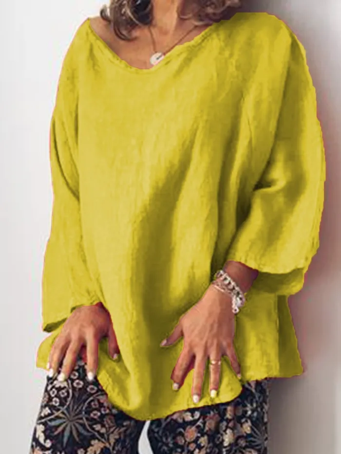 Plus Size Casual O Neck Long Sleeve Tops Tunic