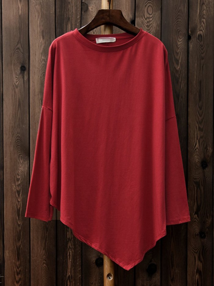 Cotton Casual Crew Neck Blouses