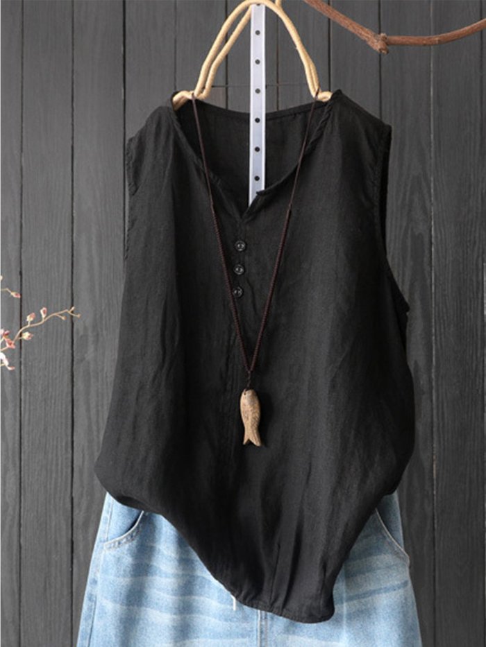 Sleeveless Casual Round Neck Shirts & Tops