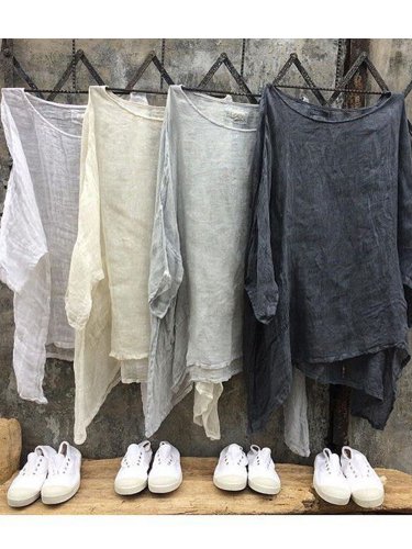 Round Neck Long Sleeve Casual Shirts & Tops